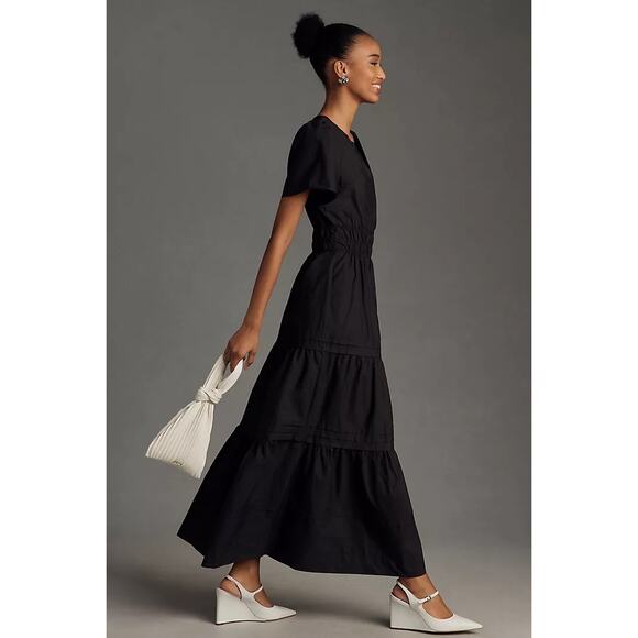 Anthropologie Somerset Maxi Dress Size SP Black Cotton Minimalist Neutral Petite - Picture 4 of 15